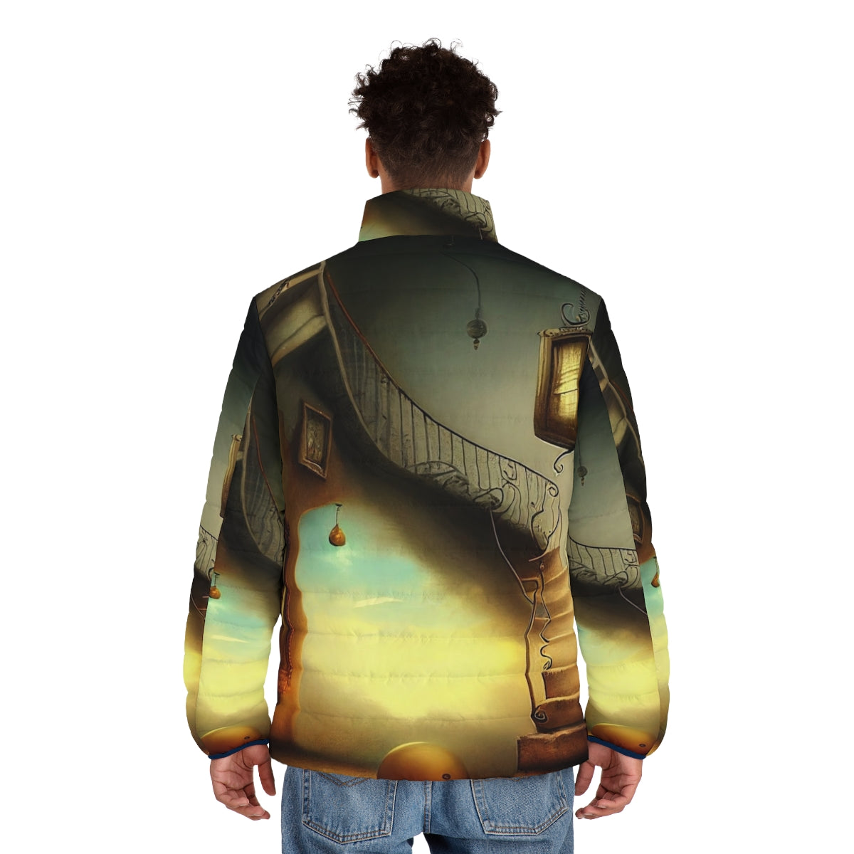 Dreams Series Puffer Jacket with Salvador Dali Inspired Surreal Design - men back