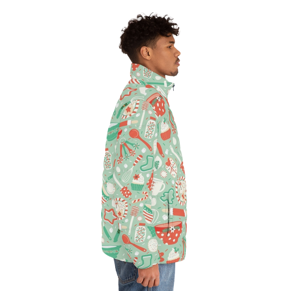 Christmas baking puffer jacket with festive holiday patterns and designs - men side right