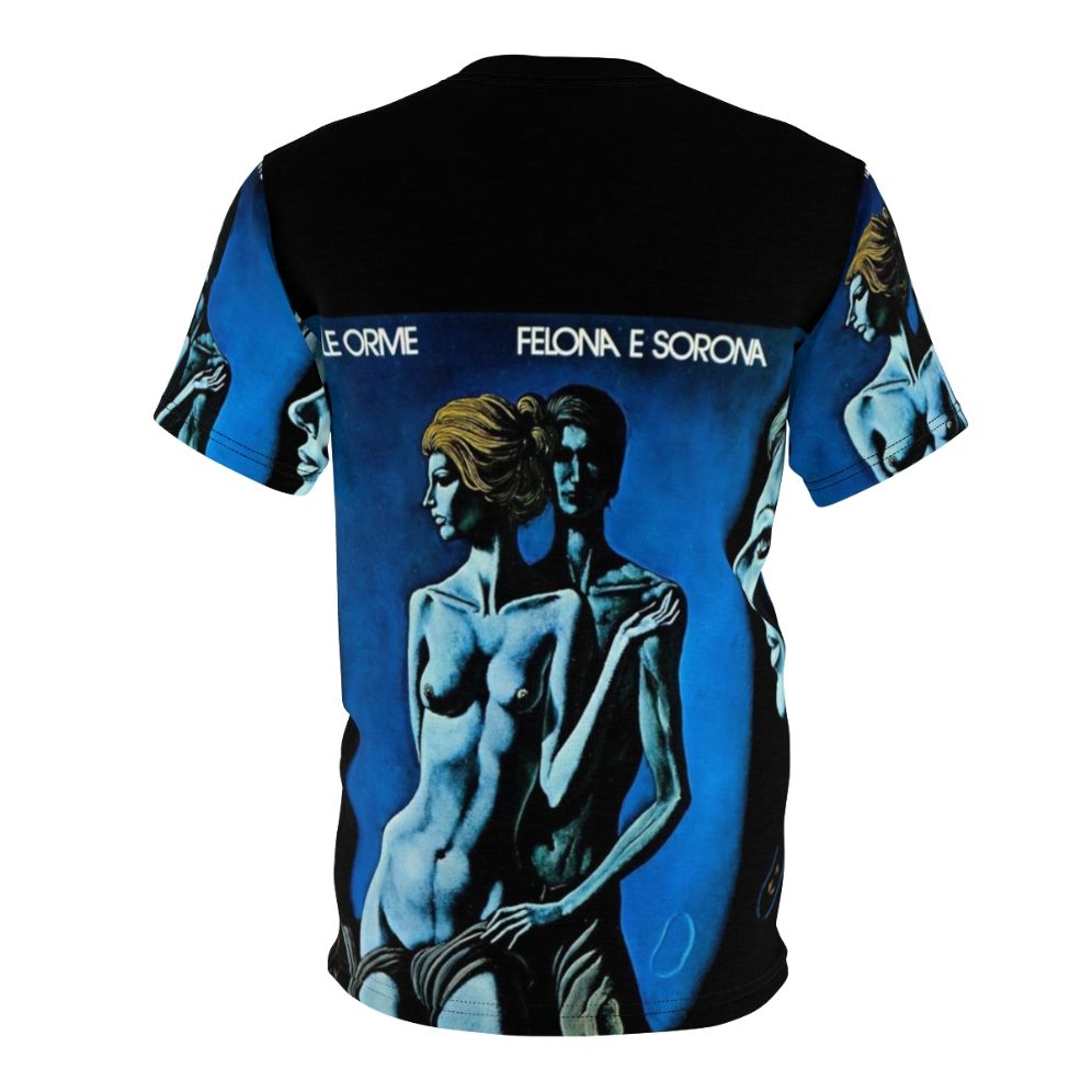 Vintage Italian progressive rock t-shirt featuring the iconic album cover of Le Orme's "Felona e Sorona" - Back