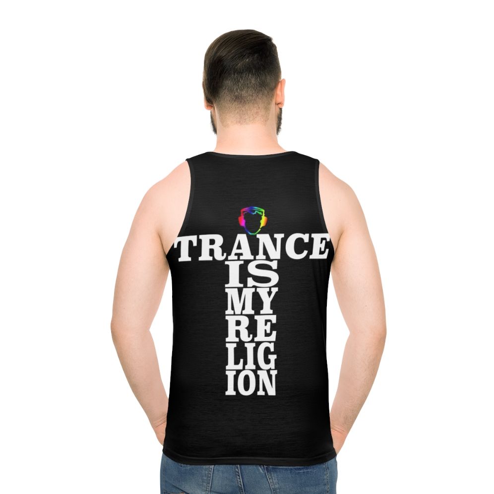 Trance music lover wearing a unisex tank top - men back