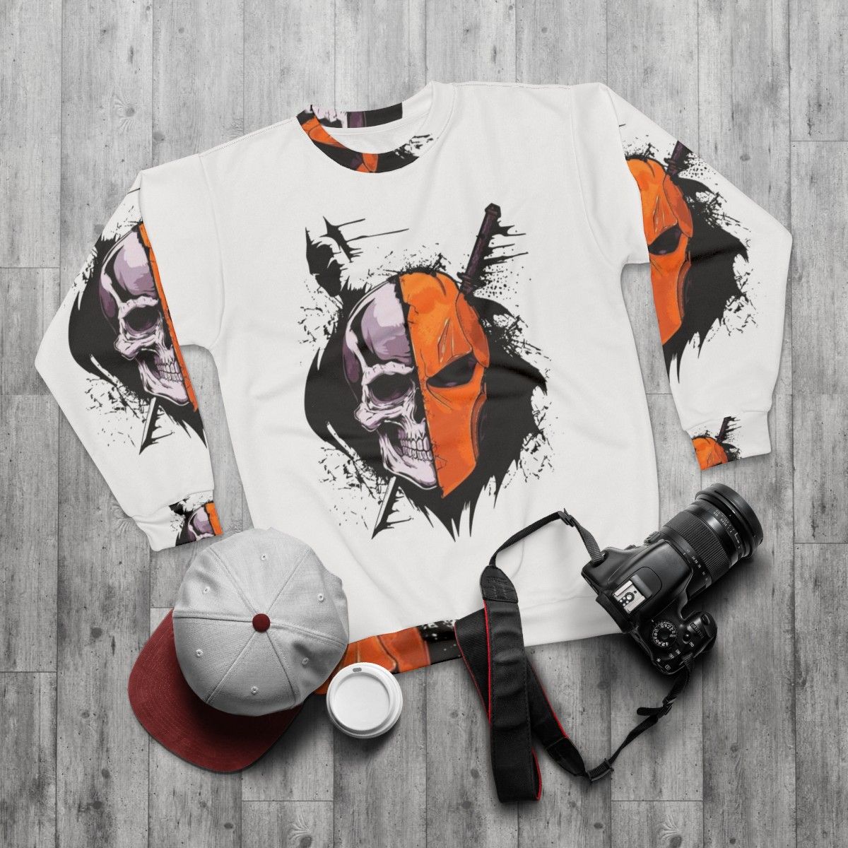 Deathstroke Sweatshirt - Iconic DC Comics Supervillain Silhouette Design - flat lay