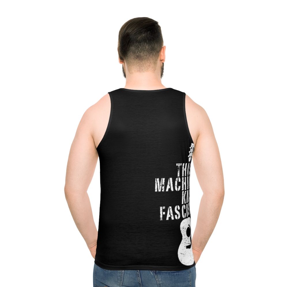 Woody Guthrie "This Machine Kills Fascists" Unisex Tank Top - men back