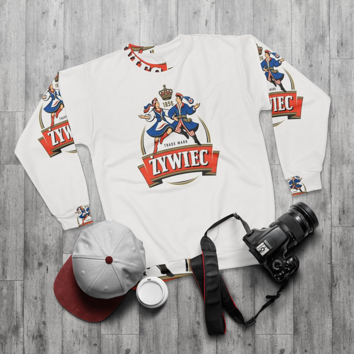 Polish Zywiec Beer Sweatshirt featuring the Polska Eagle Crest - flat lay