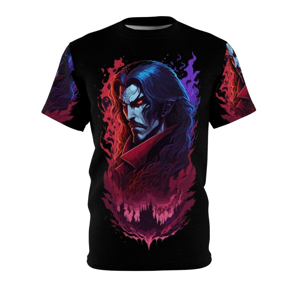 Castlevania-inspired t-shirt featuring Dracula, the iconic antagonist from the Netflix anime series.