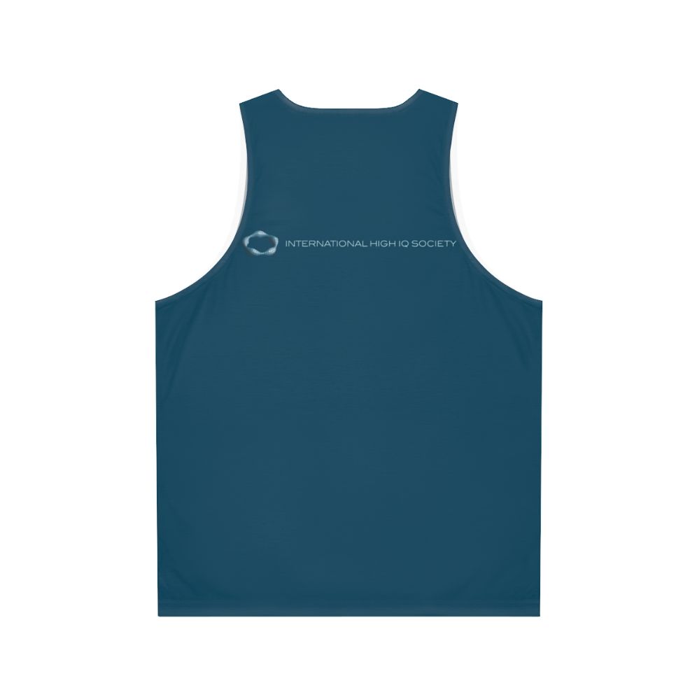 Unisex blue tank top with high IQ society logo - Back