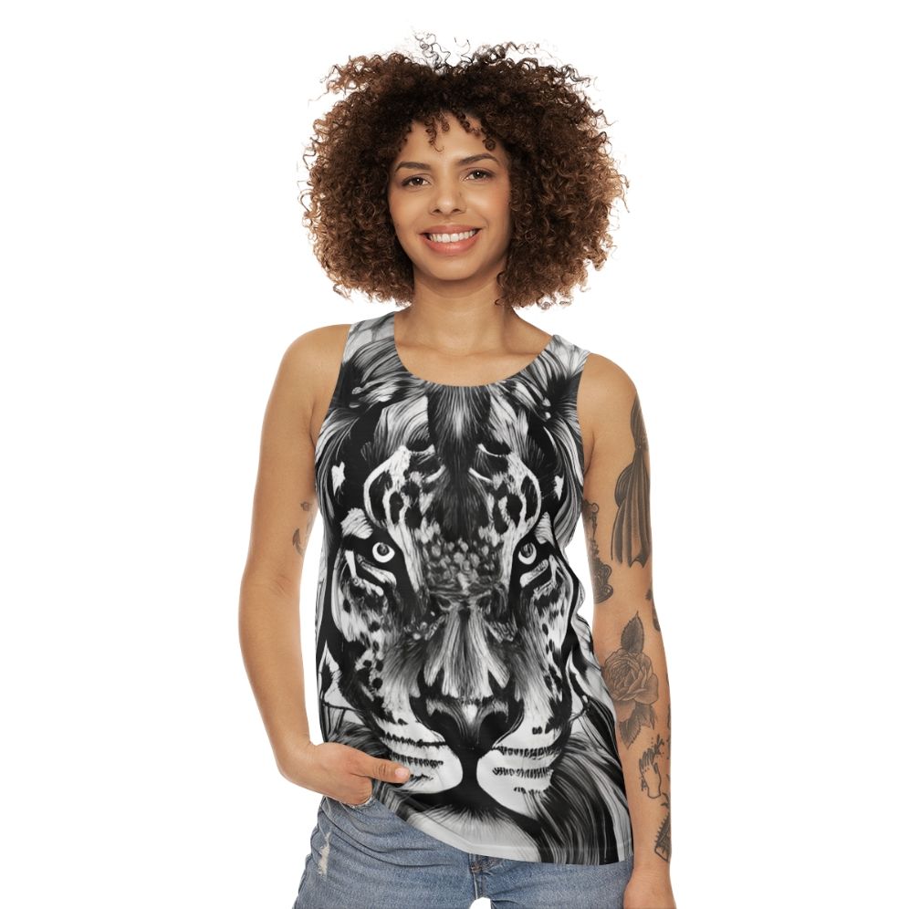 Colorful lion portrait graphic on unisex tank top - women