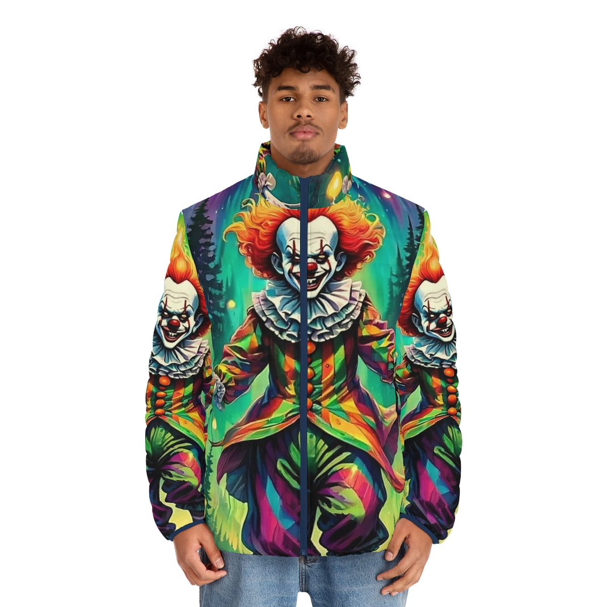 Scary clown puffer jacket for Halloween - men front