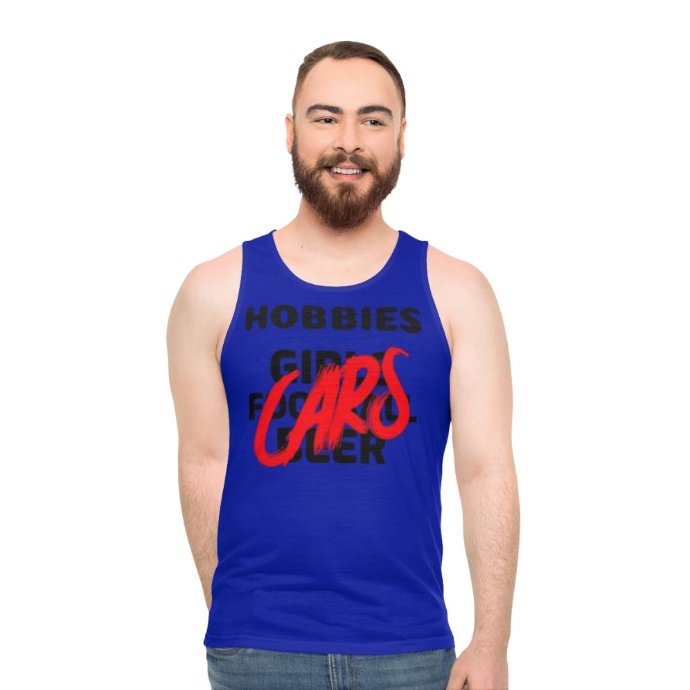 Unisex hobby tank top with car enthusiast and sports designs - men