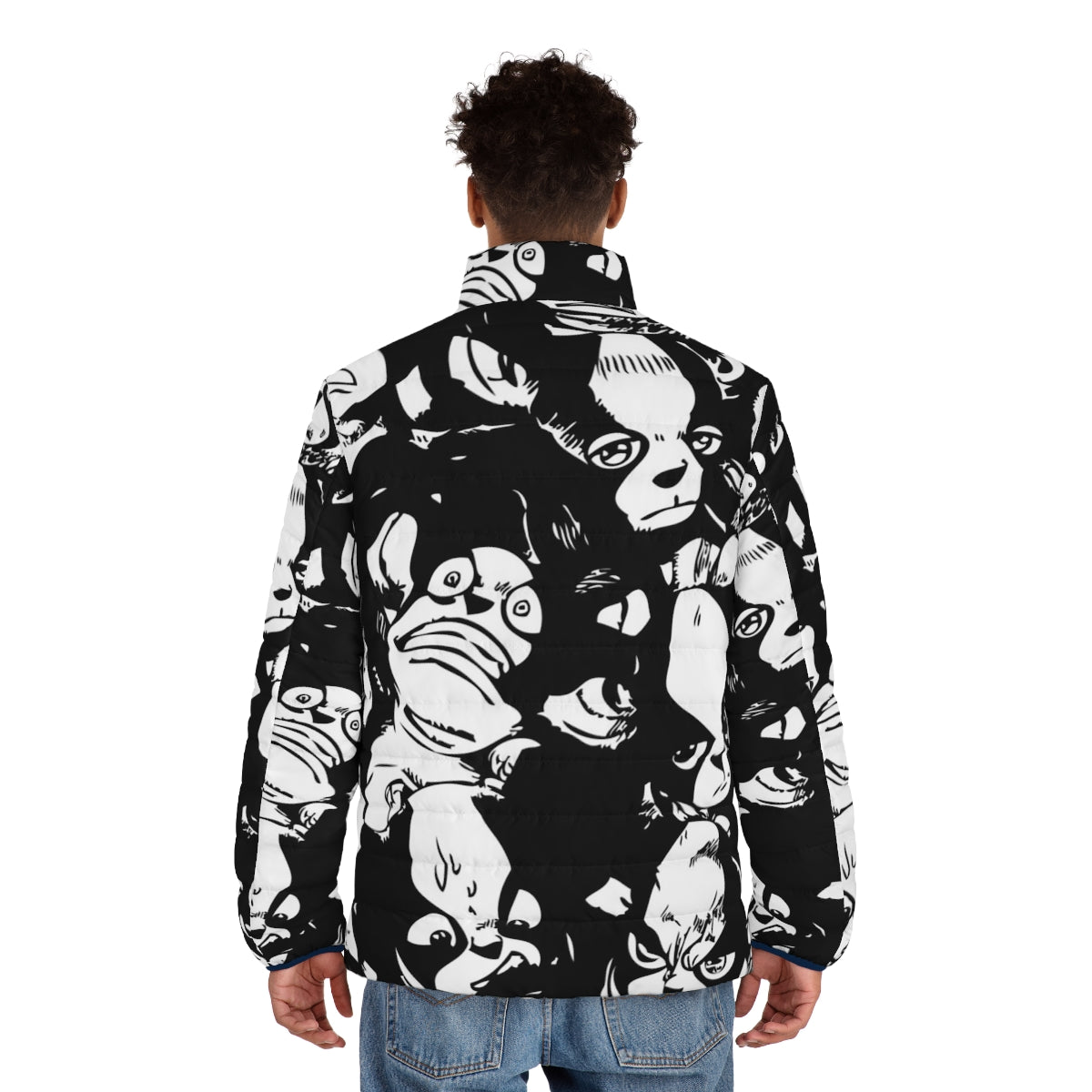 Iggy puffer jacket with JoJo's Bizarre Adventure anime design - men back