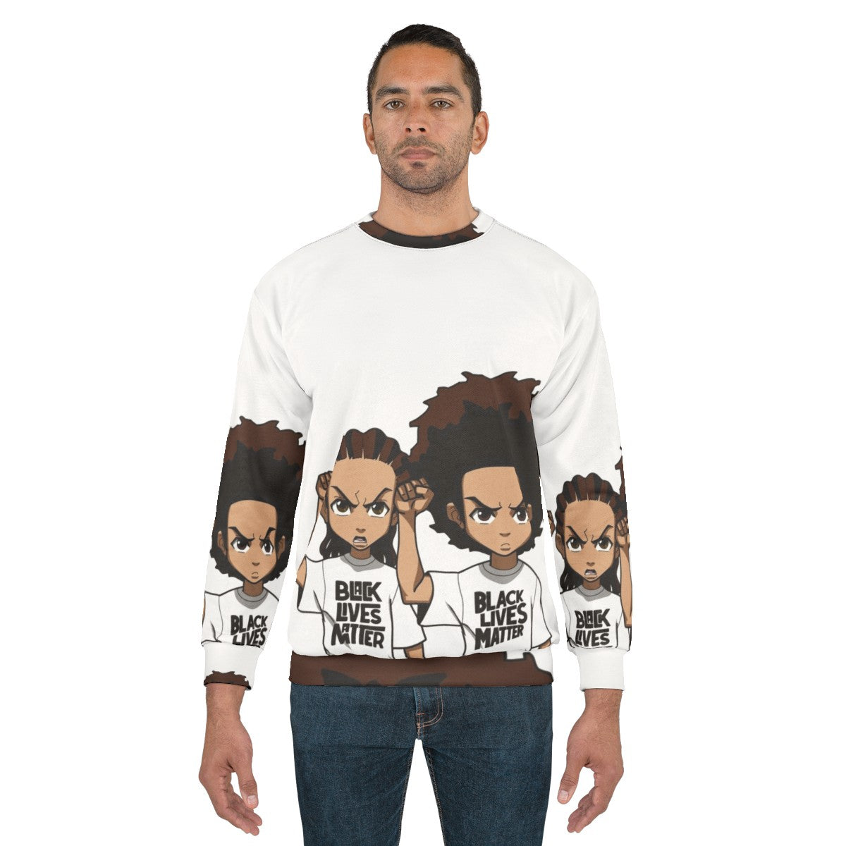 Riley and Huey Freeman Protest Sweatshirt with Black Power Fist Design - men