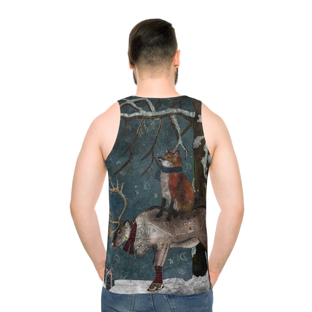 Unisex winter tank top with whimsical nature-inspired design - men back