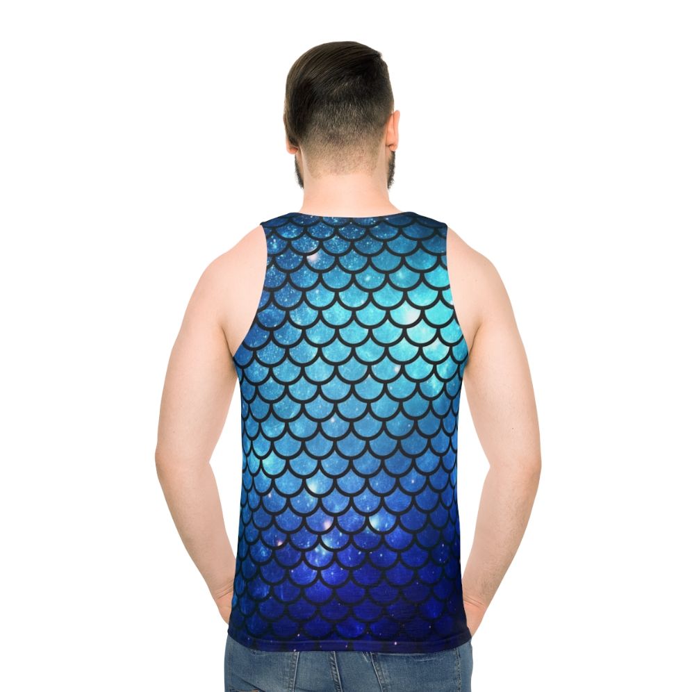 Mermaid-themed unisex tank top with galaxy print and ocean design - men back