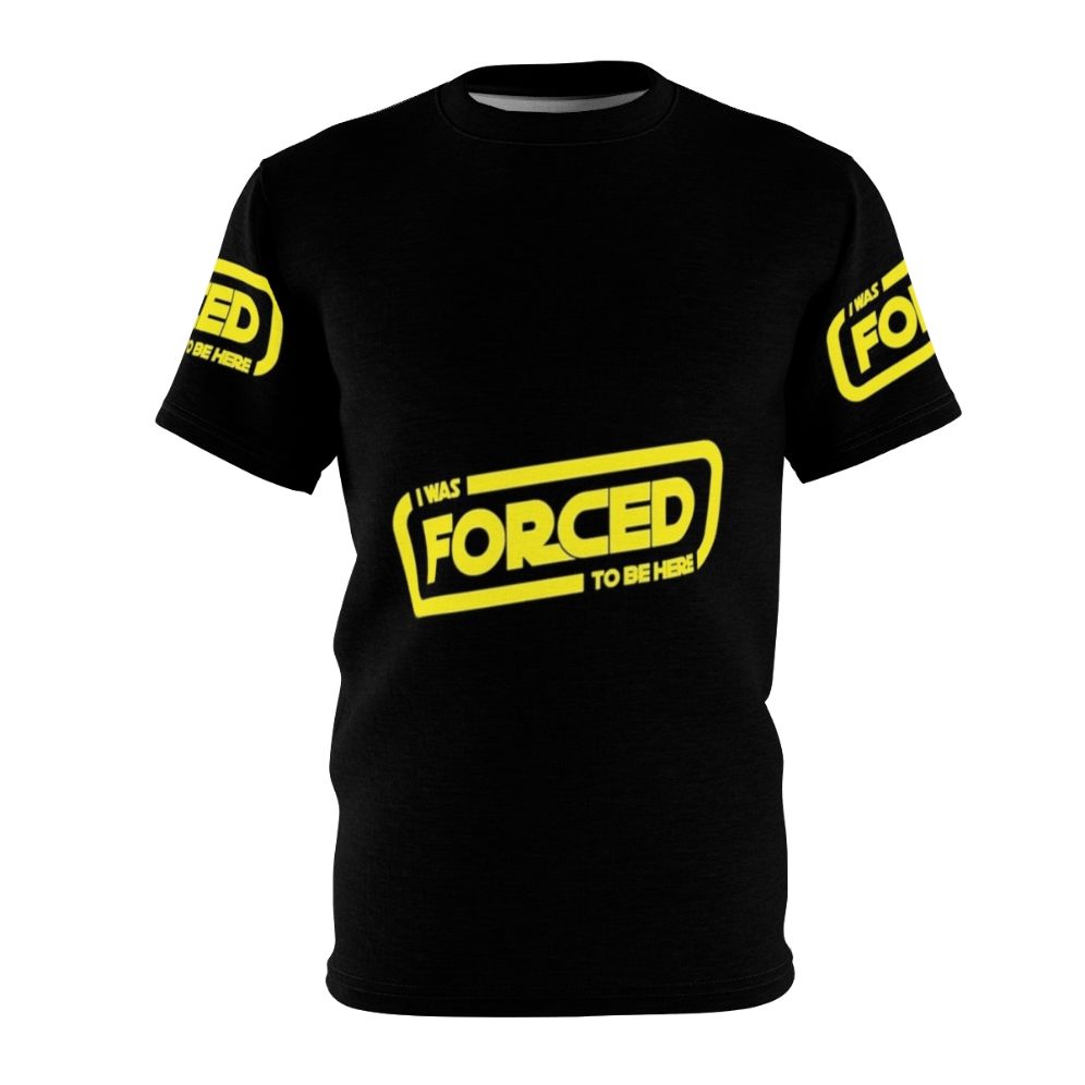 Space sci-fi t-shirt with "Forced to Be Here" design