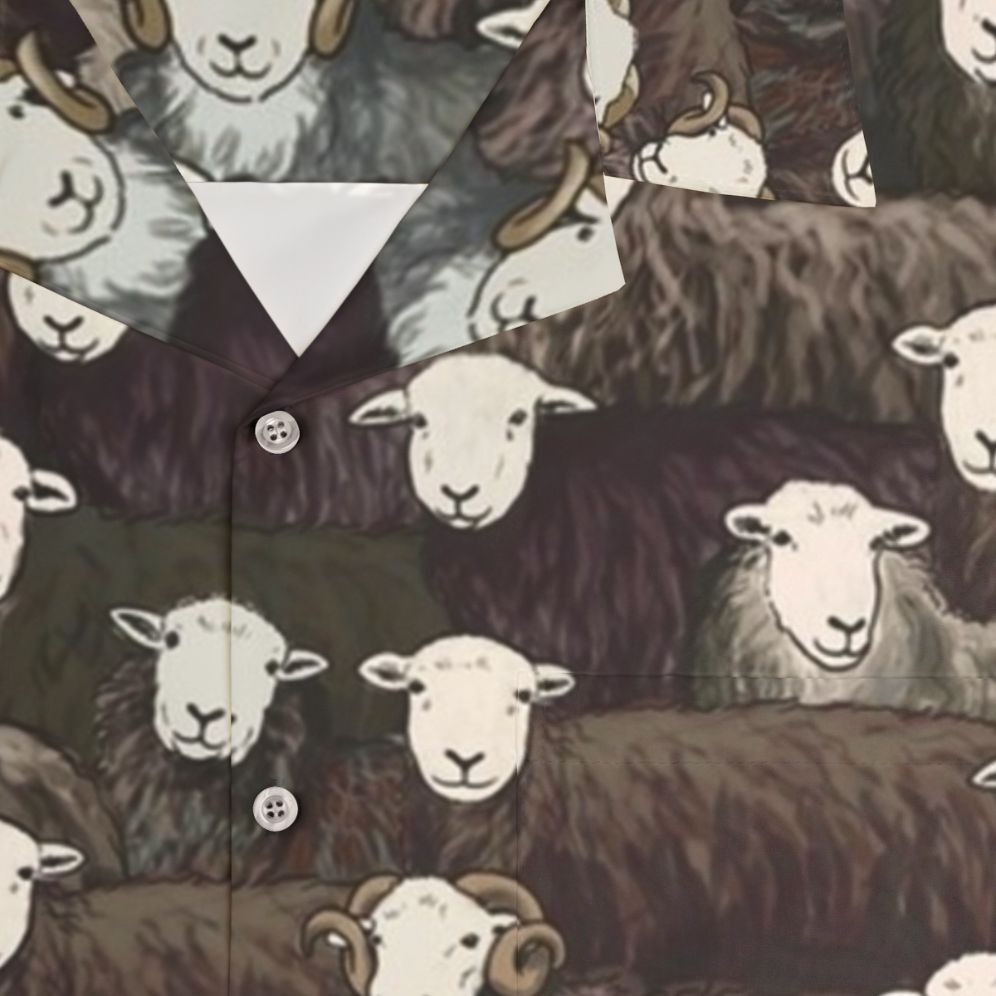 Herdwick Hawaiian Shirt featuring border collie sheepdog and herdwick sheep - Detail