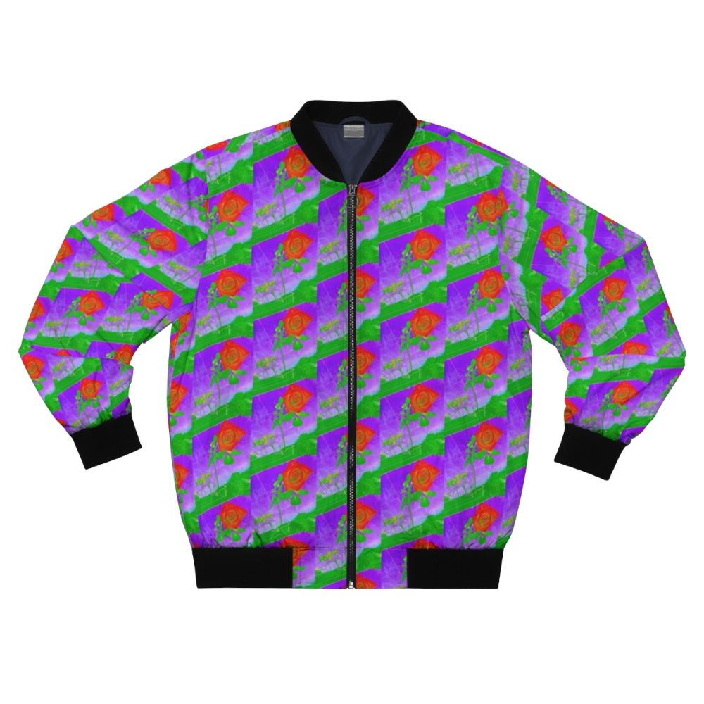 Acid Rose Bomber Jacket with Floral and Thorn Design