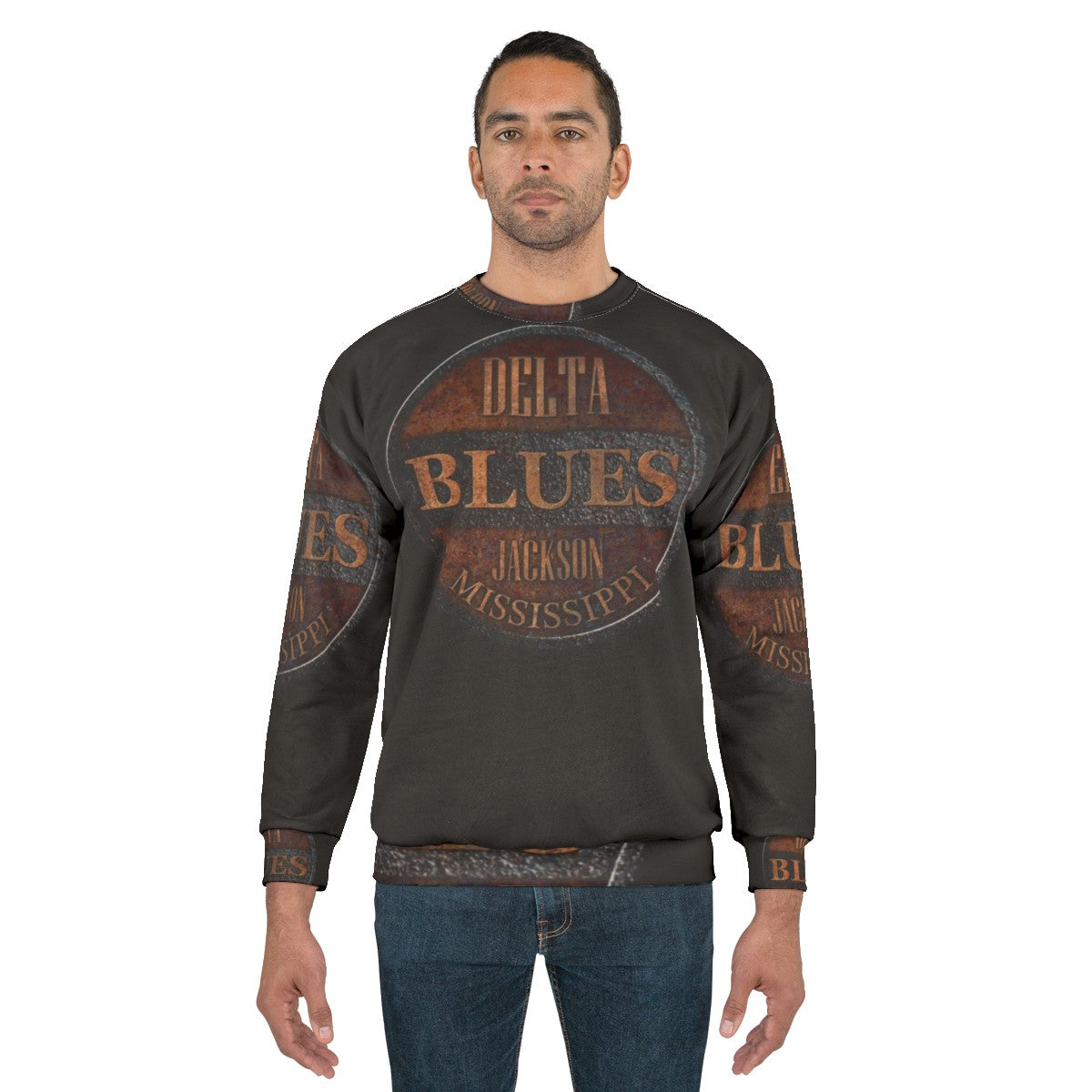 Rusty Delta Blues Sweatshirt with vintage American music and guitar graphics - men