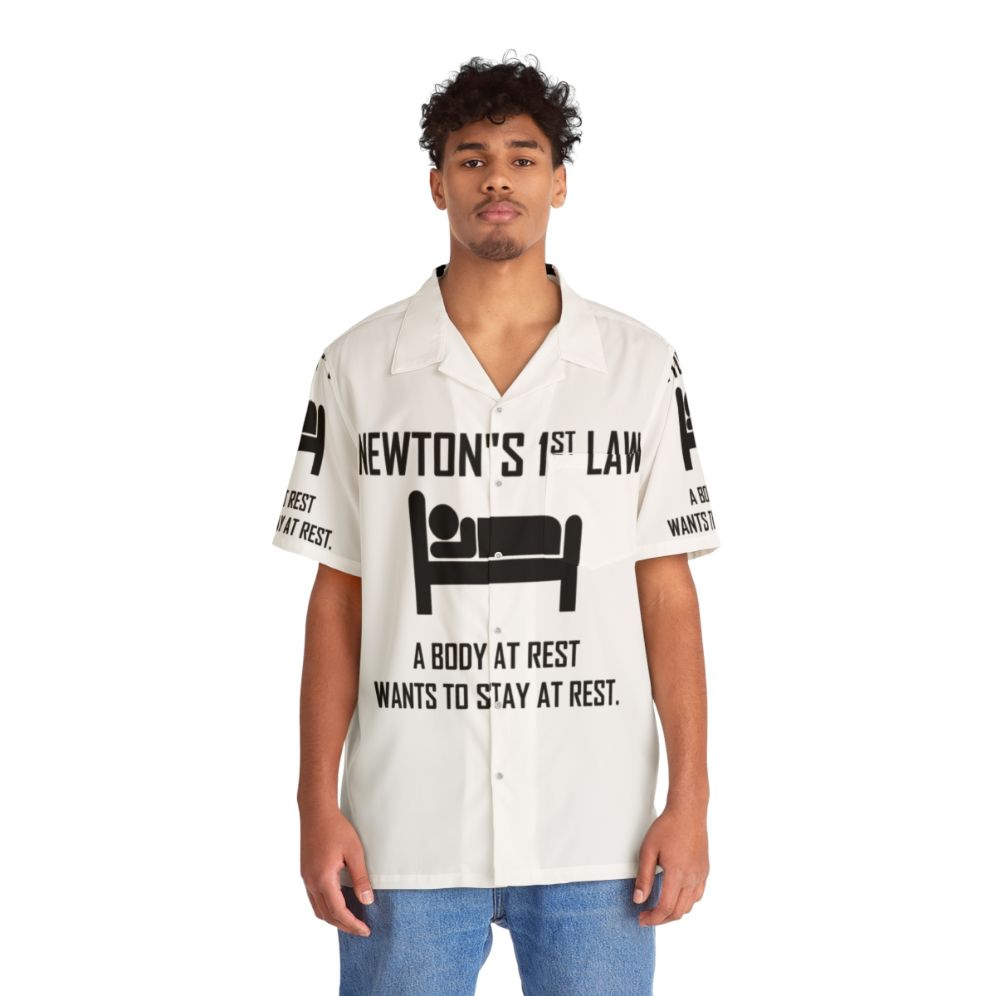 Newton's First Law Funny Physics Hawaiian Shirt - People Front