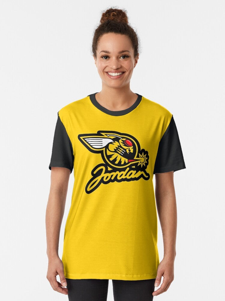 A vintage-style graphic t-shirt featuring the Jordan Formula 1 racing team logo and branding. - Women