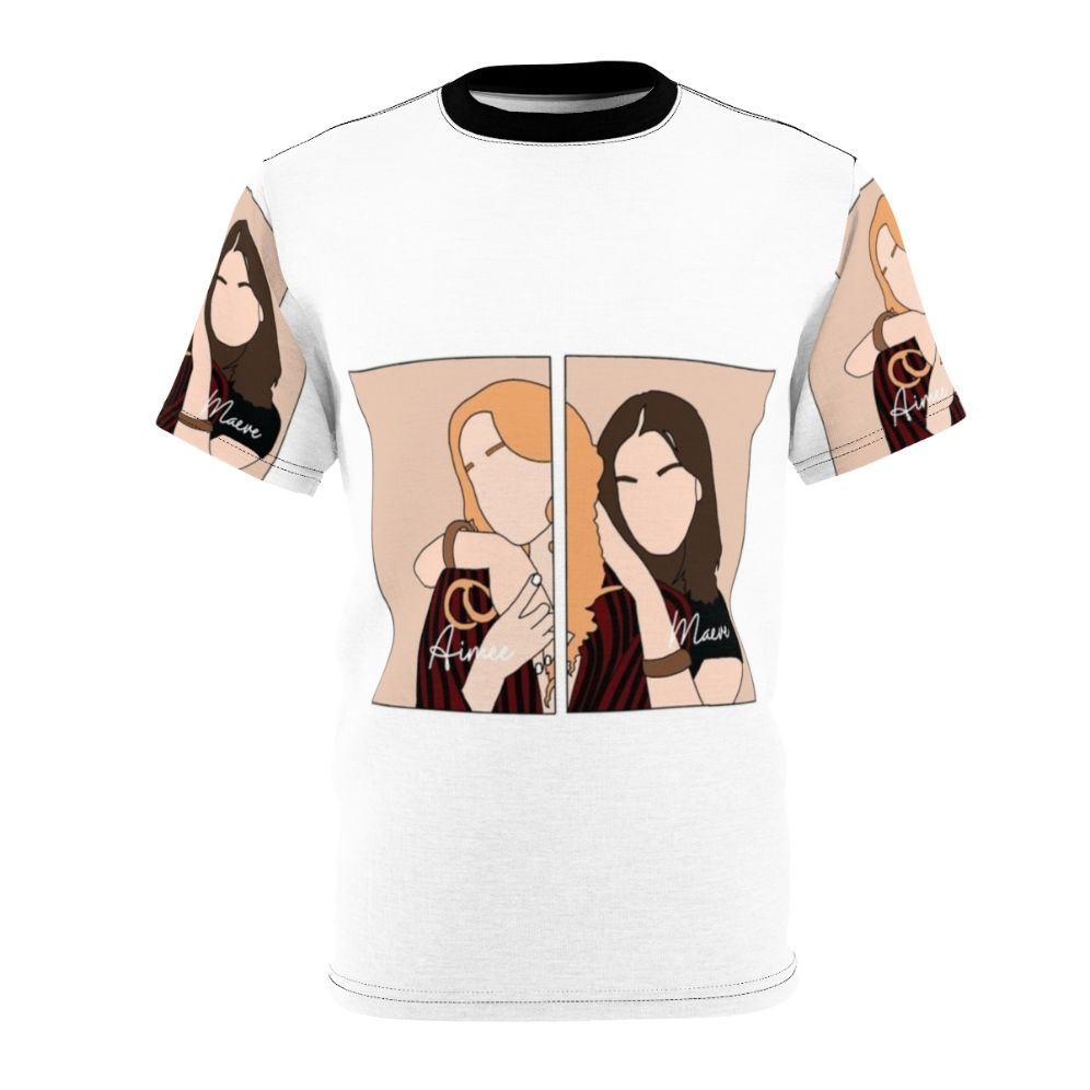 "Sex Education" inspired AOP t-shirt featuring the characters Aimee and Maeve