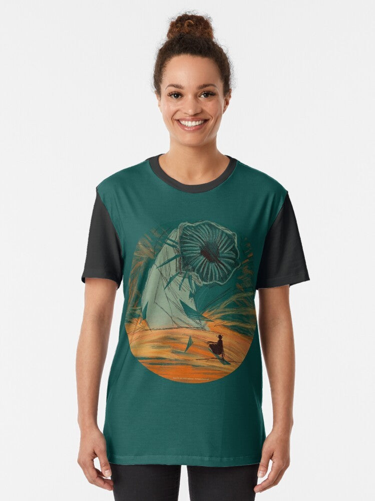 Dune 2020 movie graphic t-shirt featuring the desert planet Arrakis and the main character Paul Atreides - Women