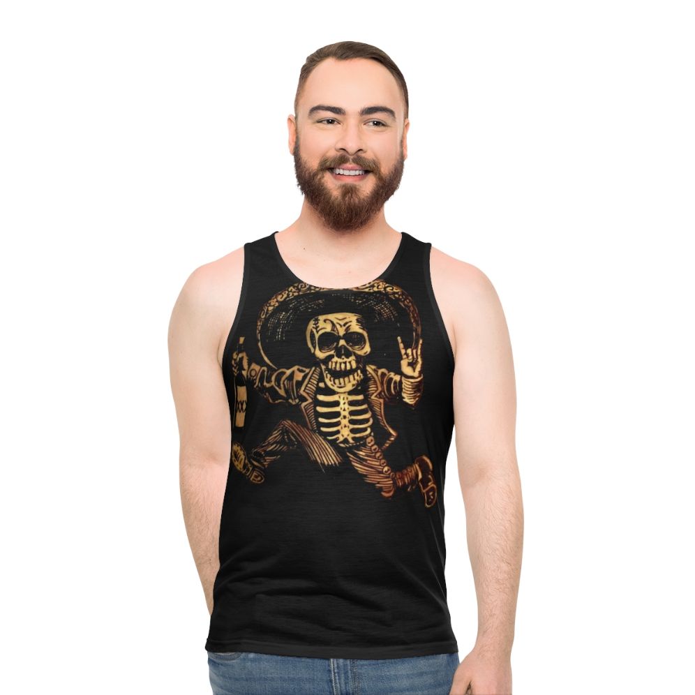 day of the dead tank top with posada mexican folk art and sugar skull design - men