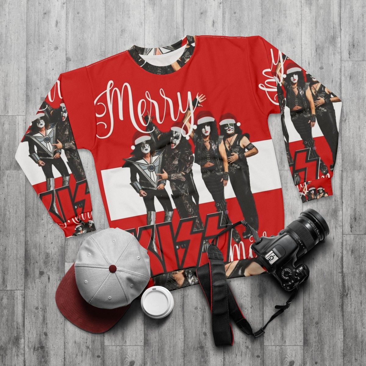 Kiss Band Merry Kissmas 2020 Holiday Sweatshirt - flat lay