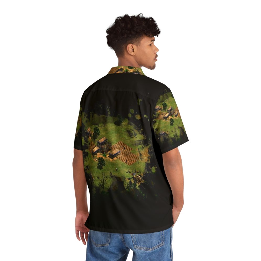 Vintage Gaming Hawaiian Shirt with Age of Empires Art - Flat lay