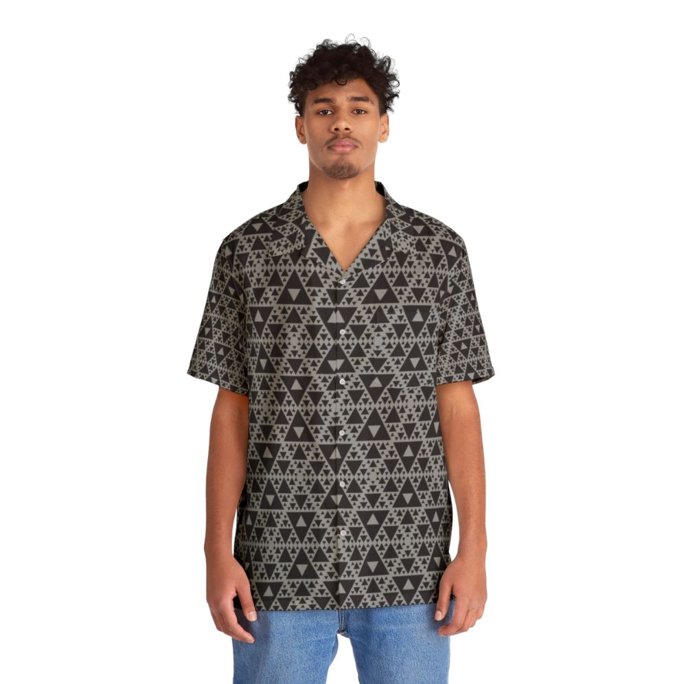 Motion Capture Pattern Hawaiian Shirt with Spiderman Inspired Sierpinski Triangle Design - People Front