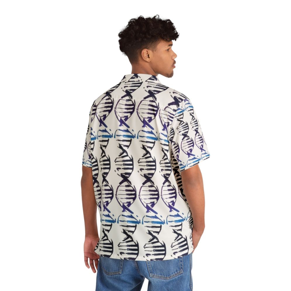 DNA inspired Hawaiian shirt with piano keys and double helix pattern - People Back