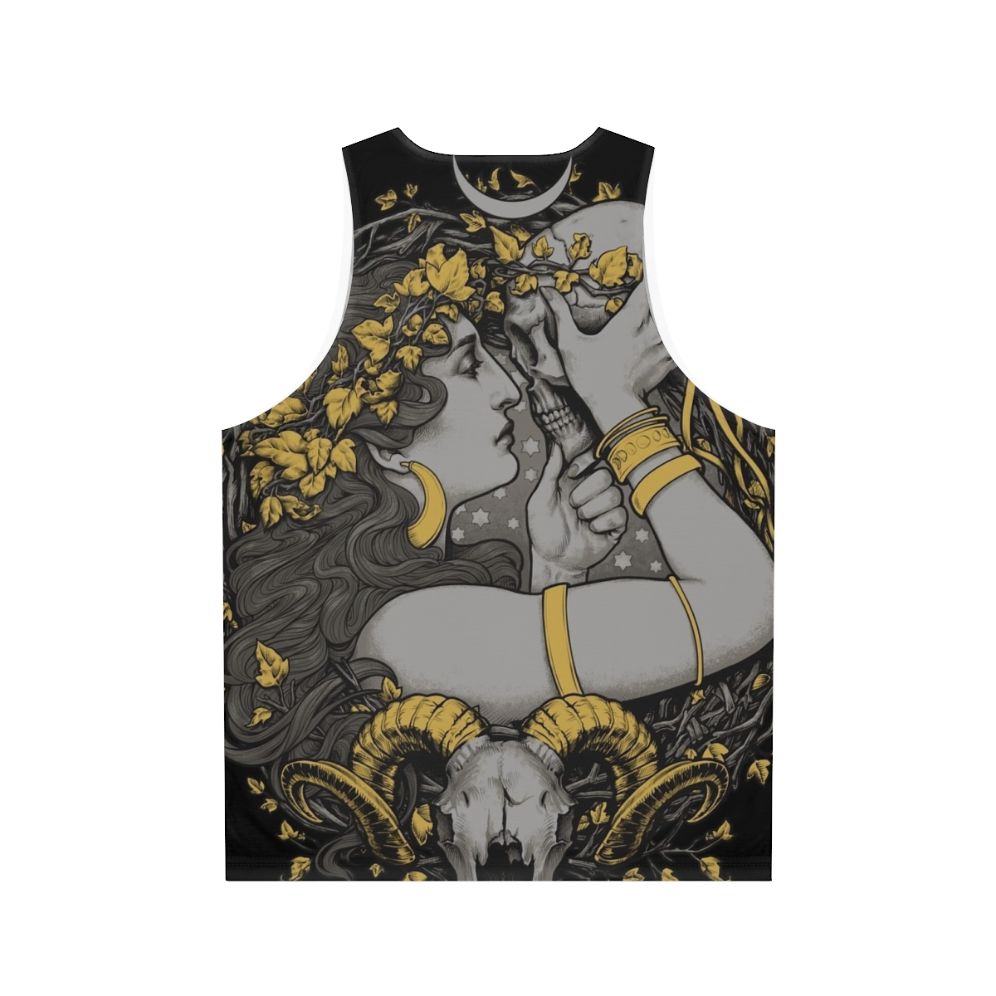 Unisex witch tank top with gothic botanical skull design - Back