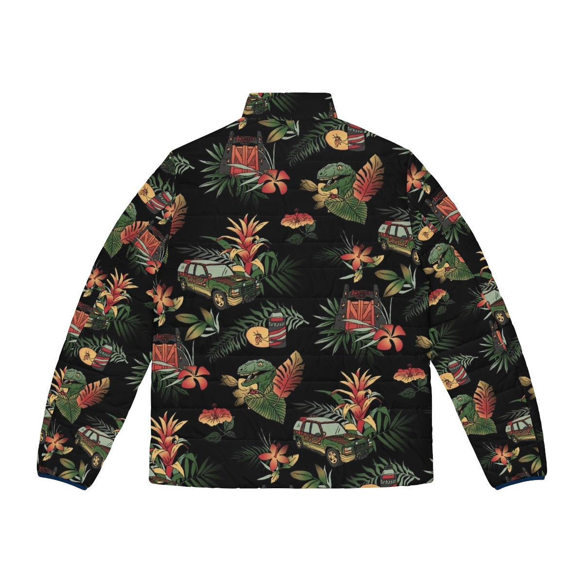 Classic Jurassic puffer jacket with floral dinosaur pattern - Back