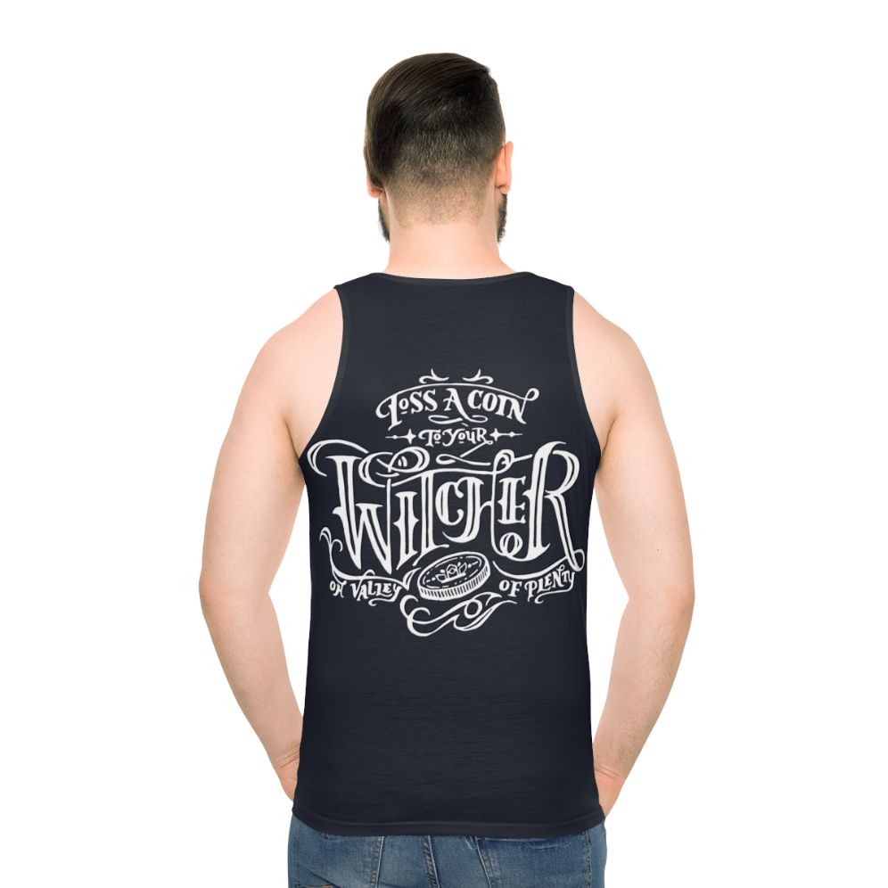 Toss A Coin To Your Witcher Unisex Black & White Tank Top - men back