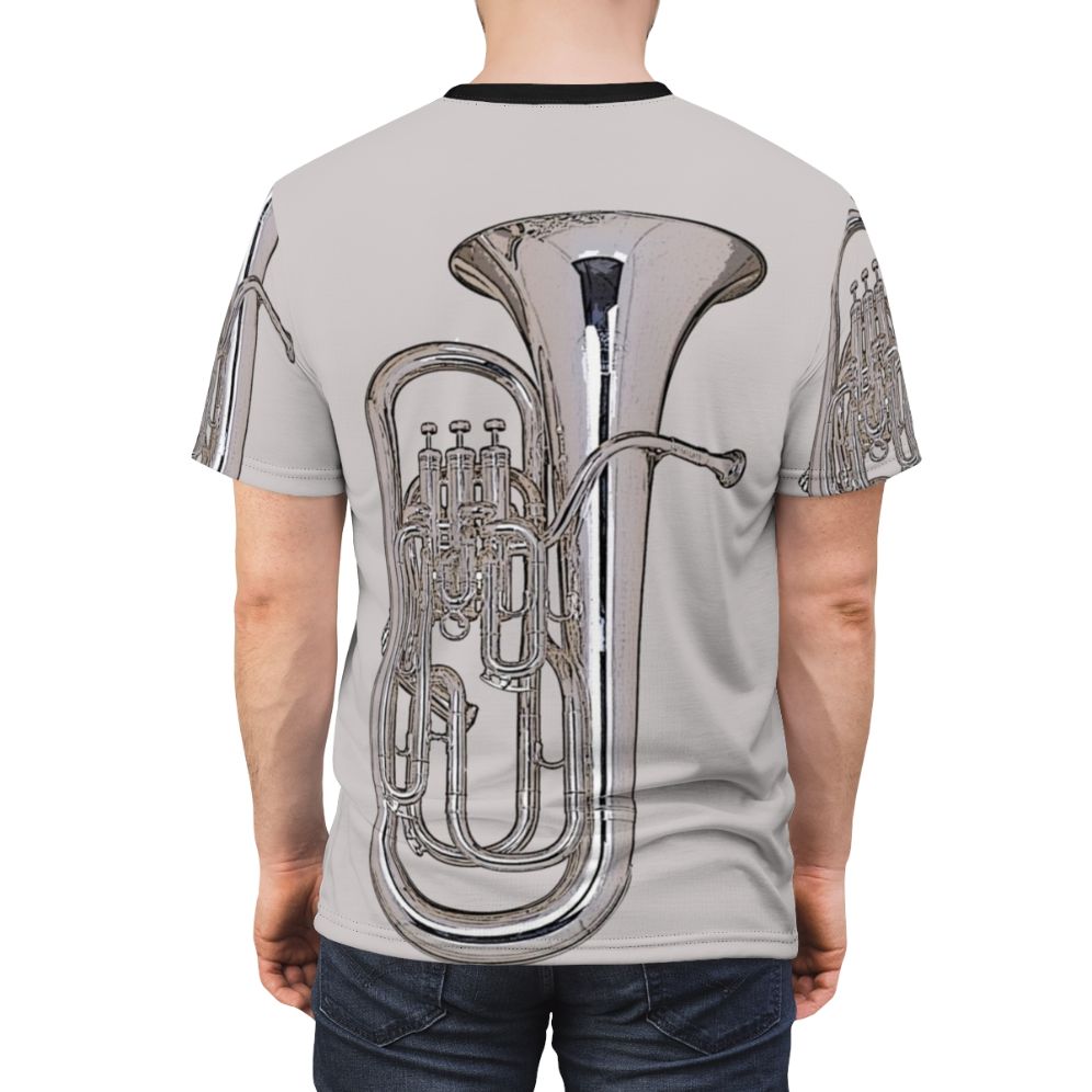 Euphonium-themed t-shirt with a bold, silver design for music enthusiasts. - men back