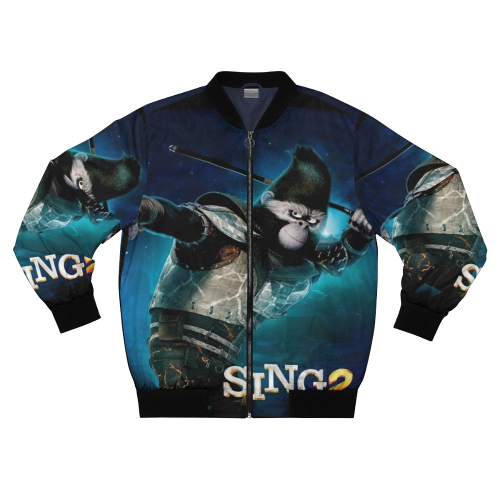 Sing 2 Johnny Bomber Jacket with characters Buster Moon, Meena, Ash, Johnny, Clay Calloway, Gunter, and Rosita