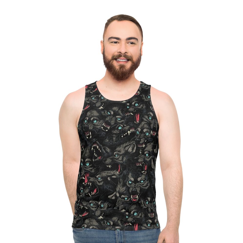 Unisex tank top with a fierce wolf pack pattern - men