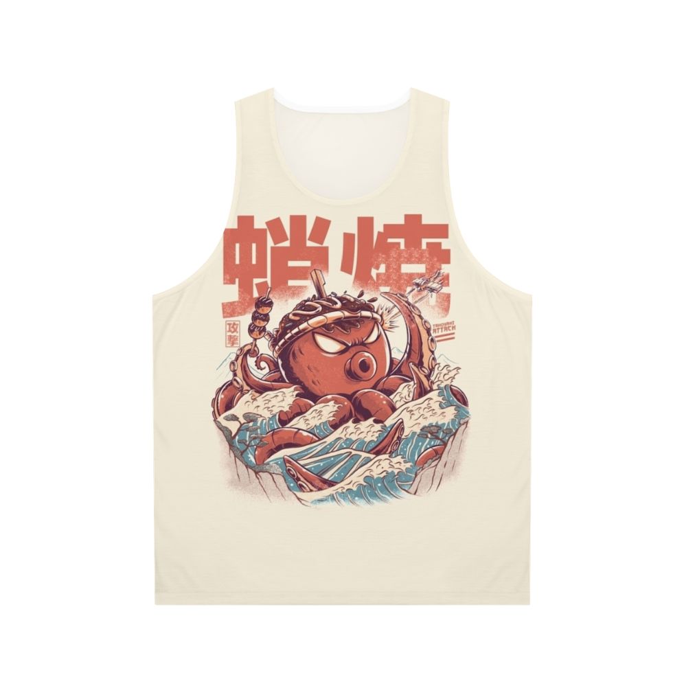 Vintage-style takoyaki monster attack graphic tank top