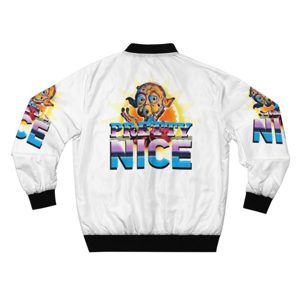 Retro 80s bomber jacket with a funny, cheesy movie-inspired design - Back