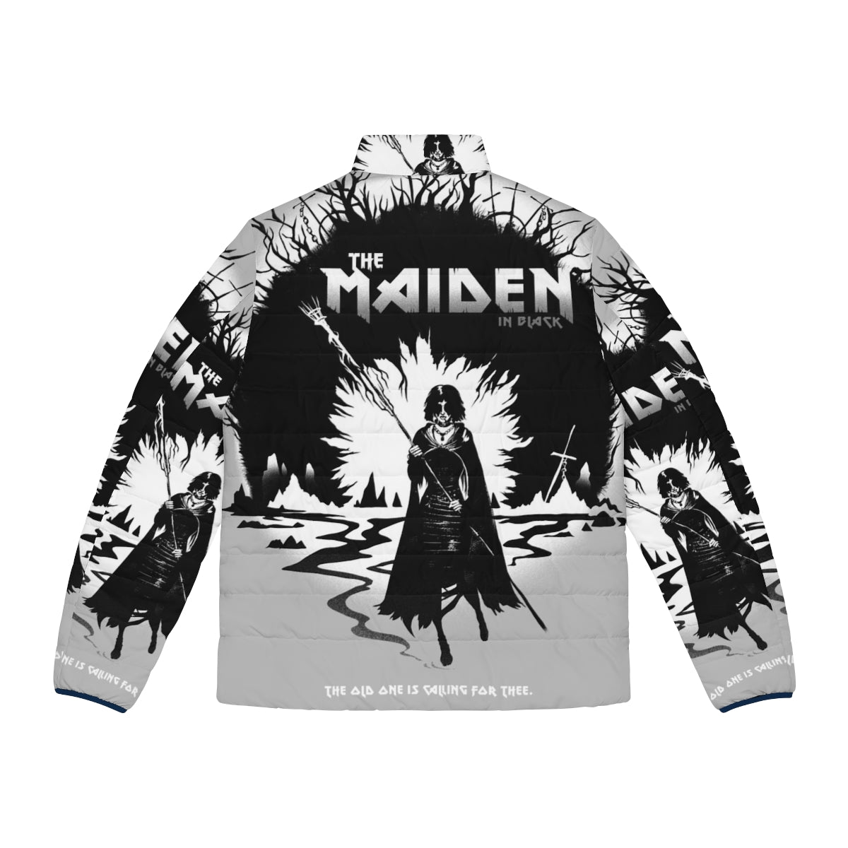 Dark Souls inspired Maiden in Black puffer jacket with video game fashion design - Back