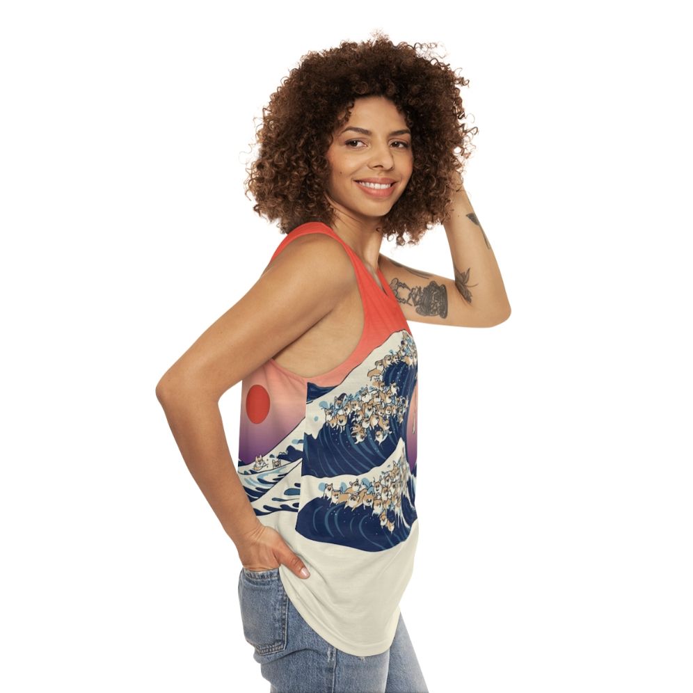 Corgi wave Japanese art unisex tank top - women side