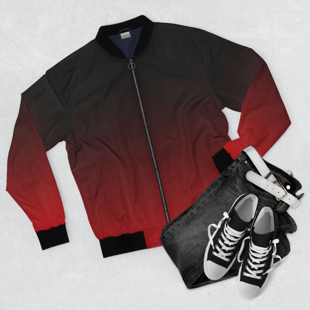 Ombre gradient bomber jacket in black and red colors - Flat lay