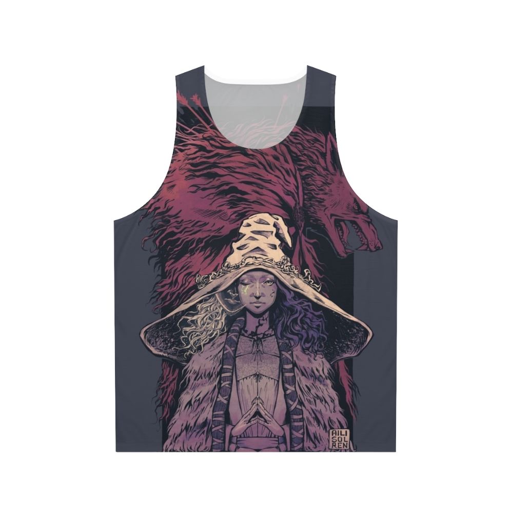 Desaturated unisex tank top featuring Ranni and Blaidd from Elden Ring