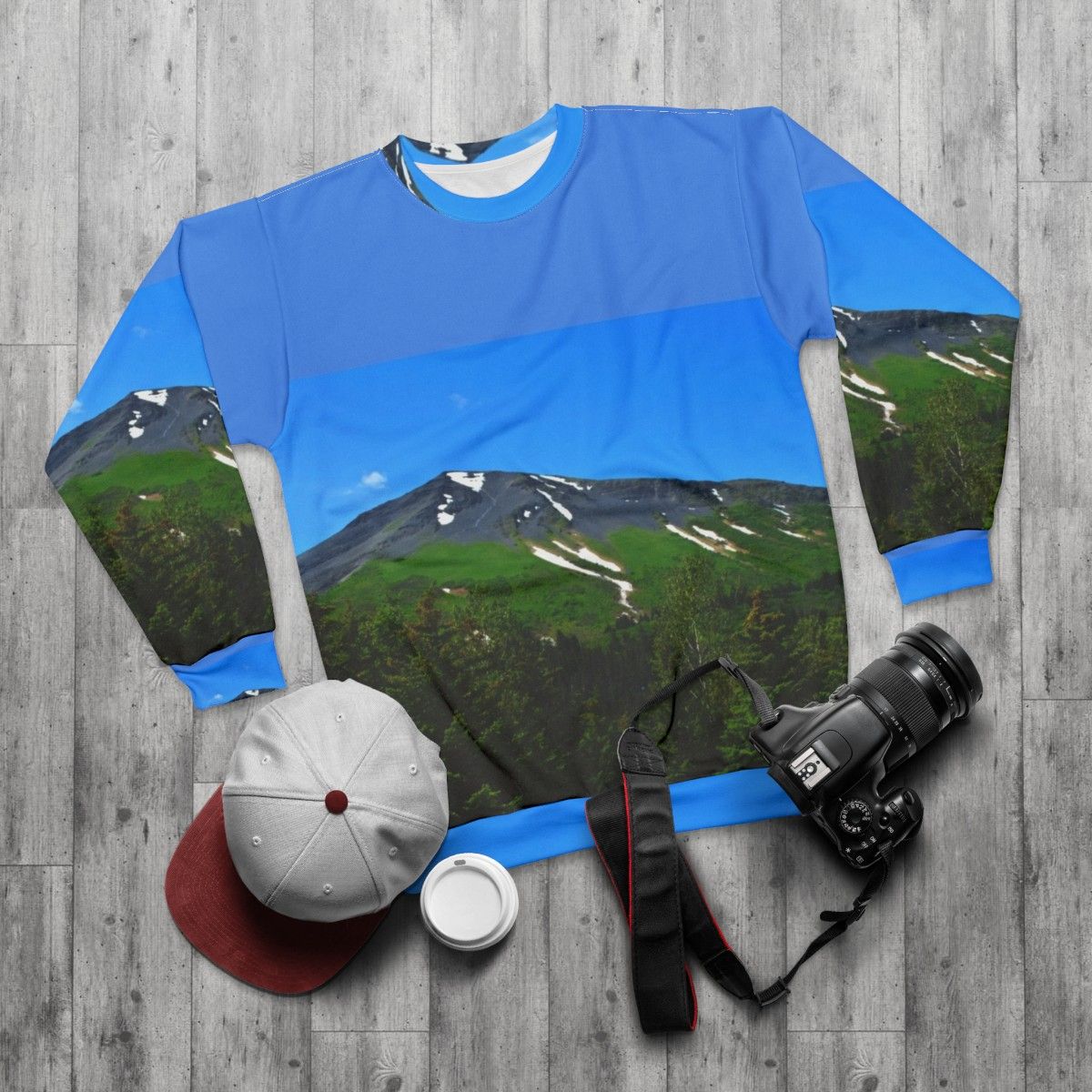 Mt Marathon Seward Alaska Sweatshirt featuring a scenic mountain landscape - flat lay