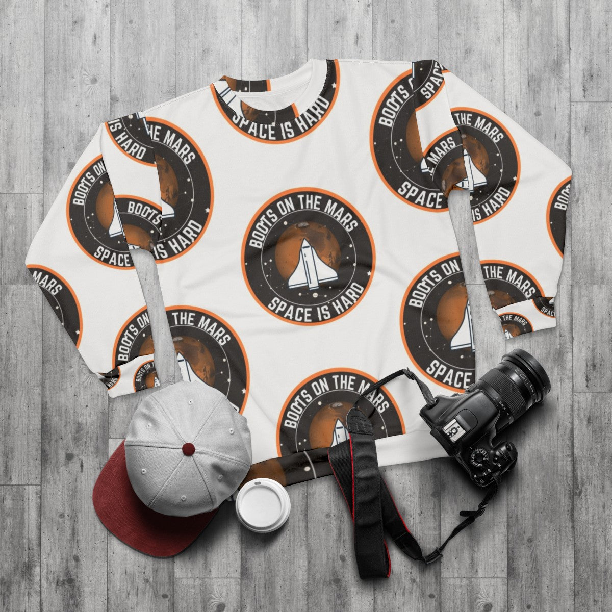 Space Force Sweatshirt with Boots on the Mars Design - flat lay