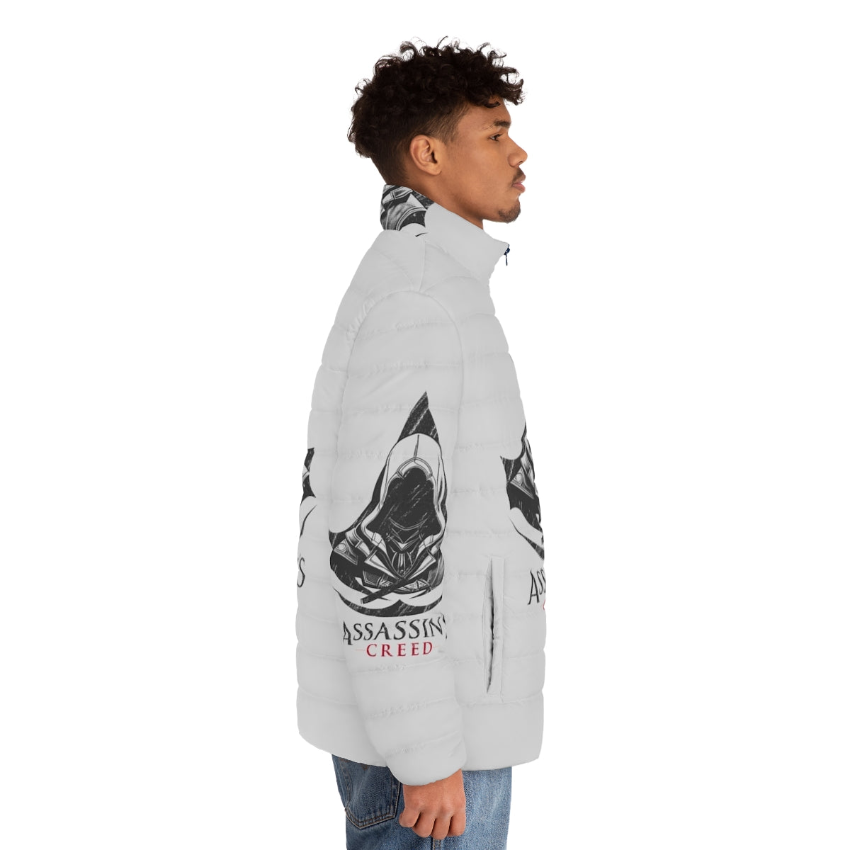 Assassins Creed character puffer jacket with logo design - men side right