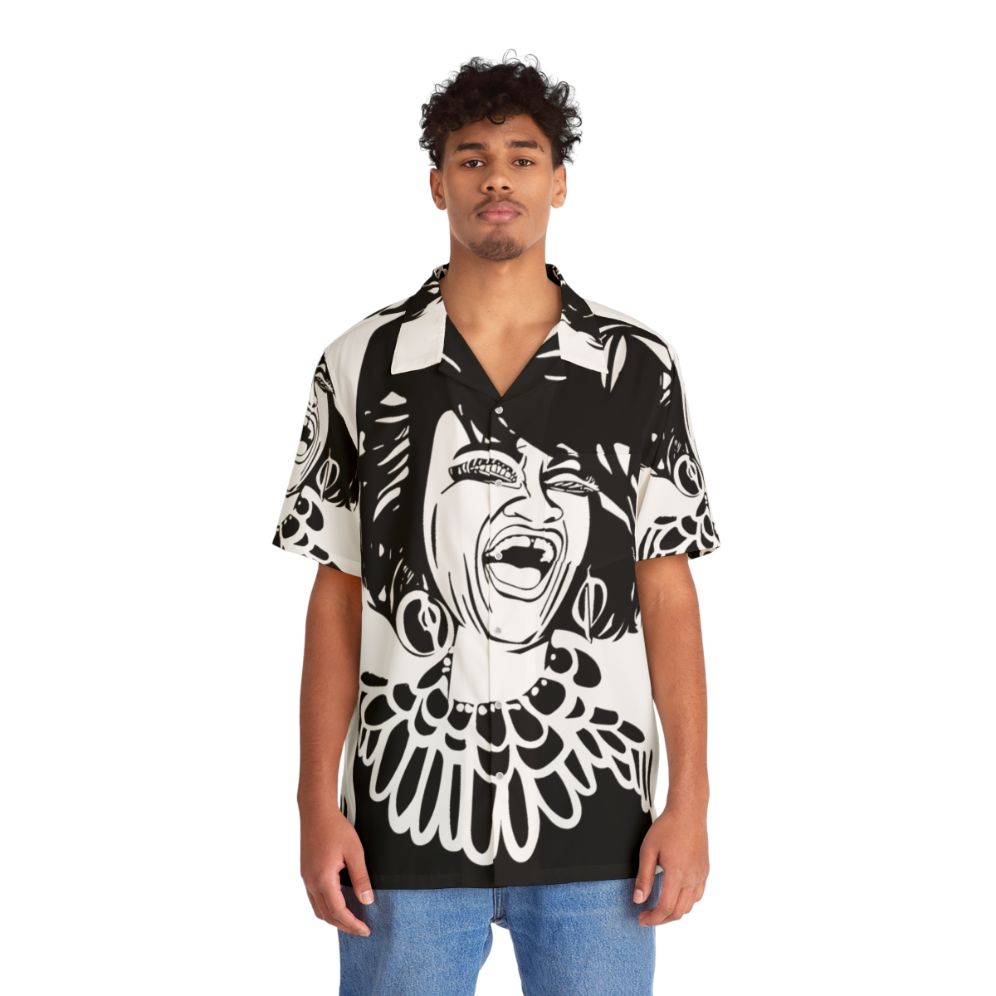 Ceila Cruz inspired Hawaiian shirt featuring an abstract black and white portrait - People Front