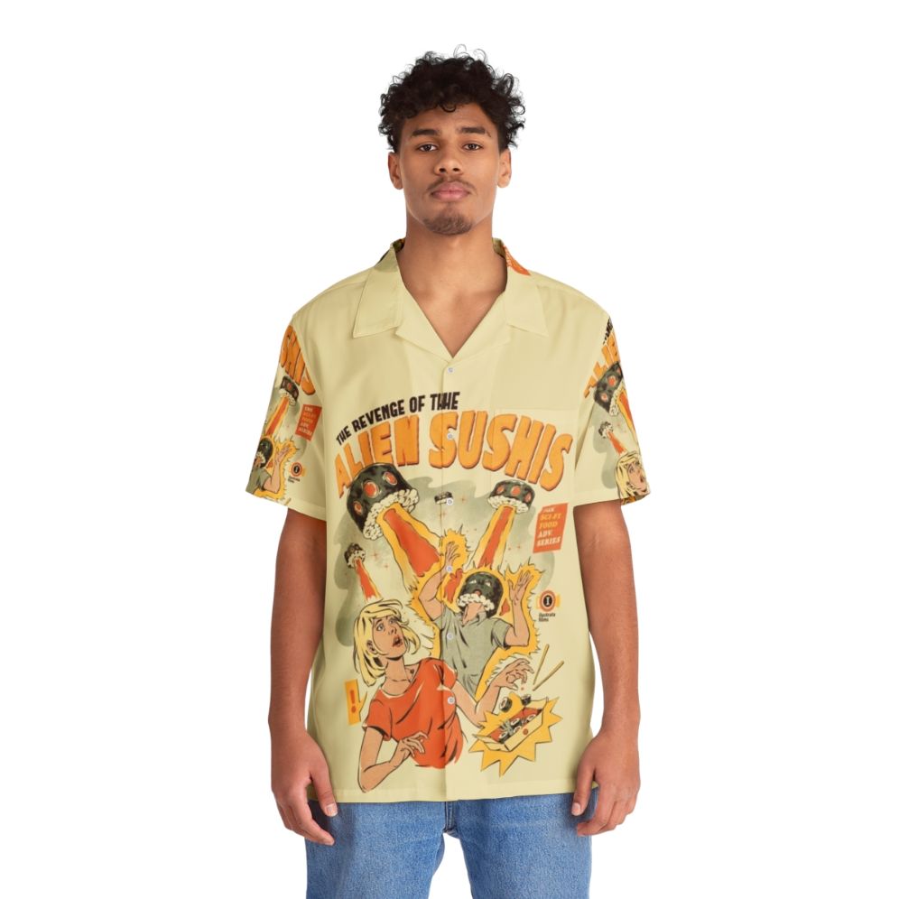 Alien Sushi Hawaiian Shirt with Retro Sci-Fi Design - Lifestyle