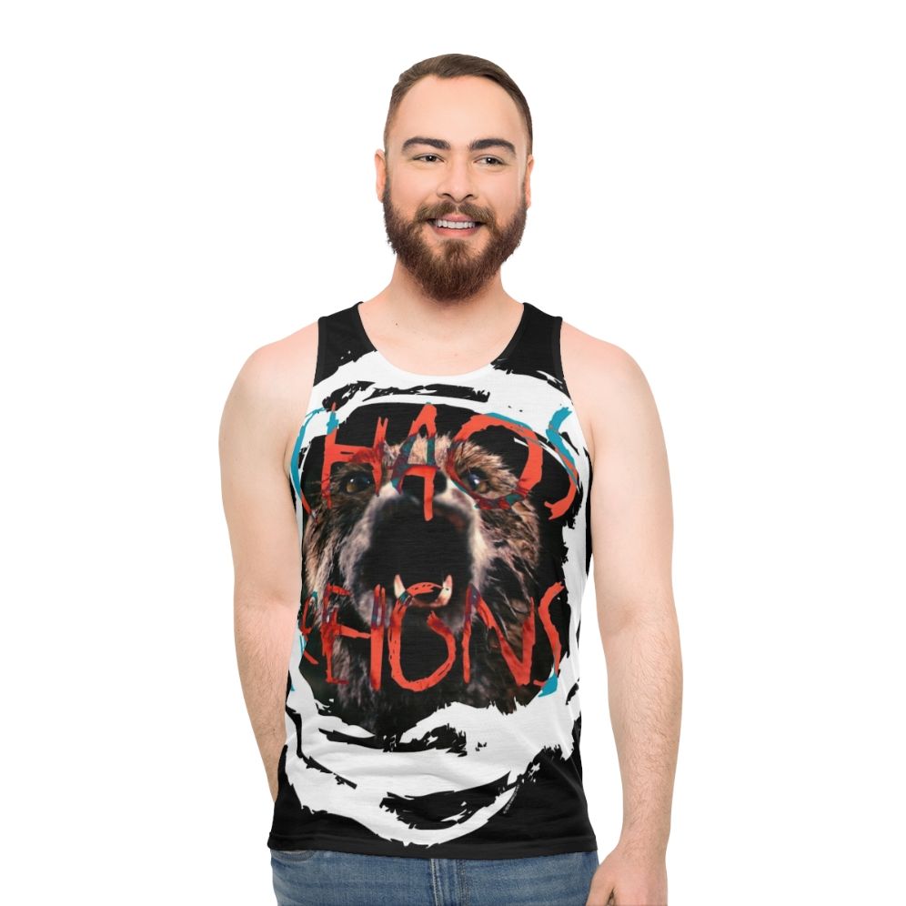 Chaos Reigns Unisex Tank Top with Cult Movie Inspired Design - men