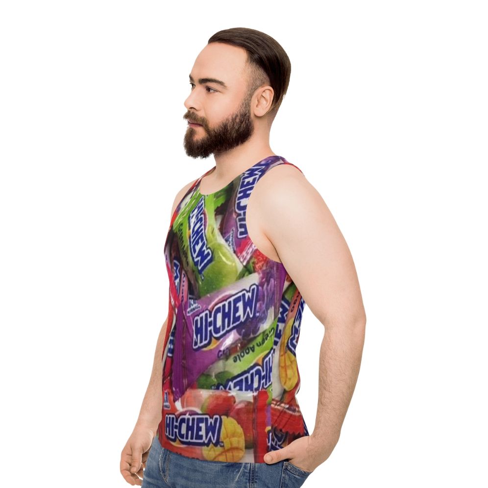 Hi Chew candy-themed unisex tank top - men side