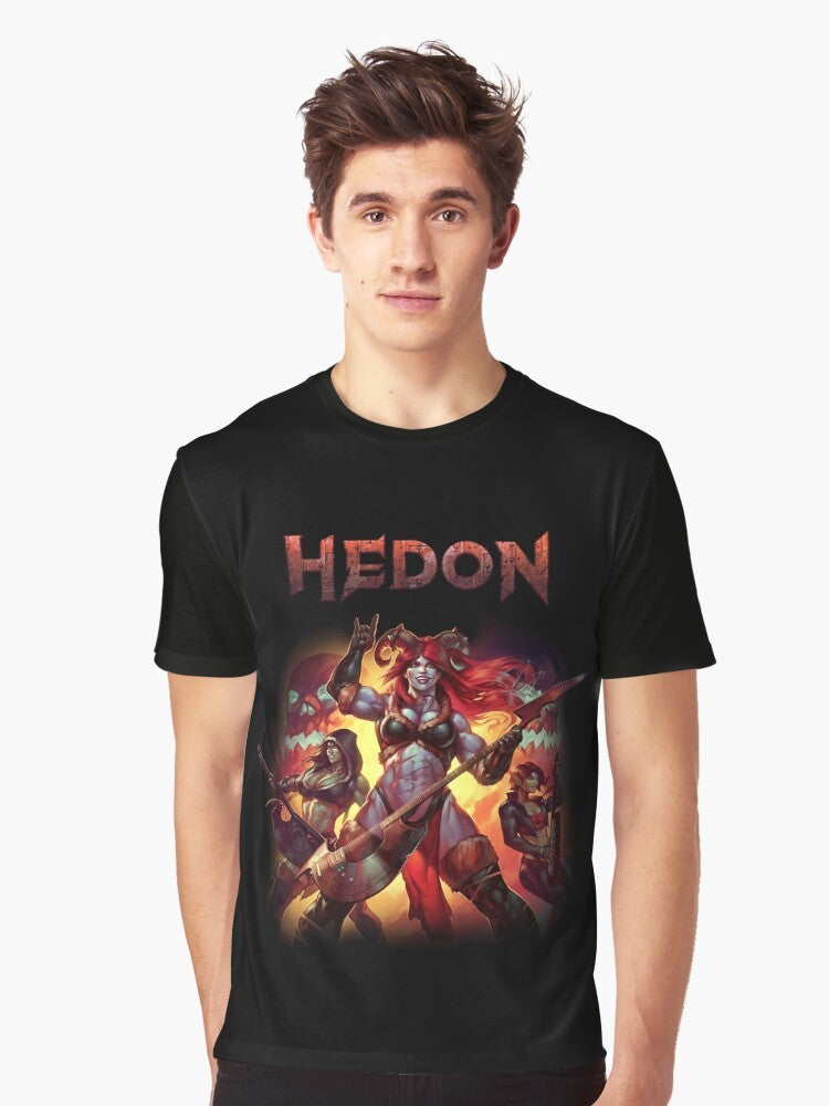 HEDON album cover art graphic t-shirt featuring fantasy characters and elements - Men