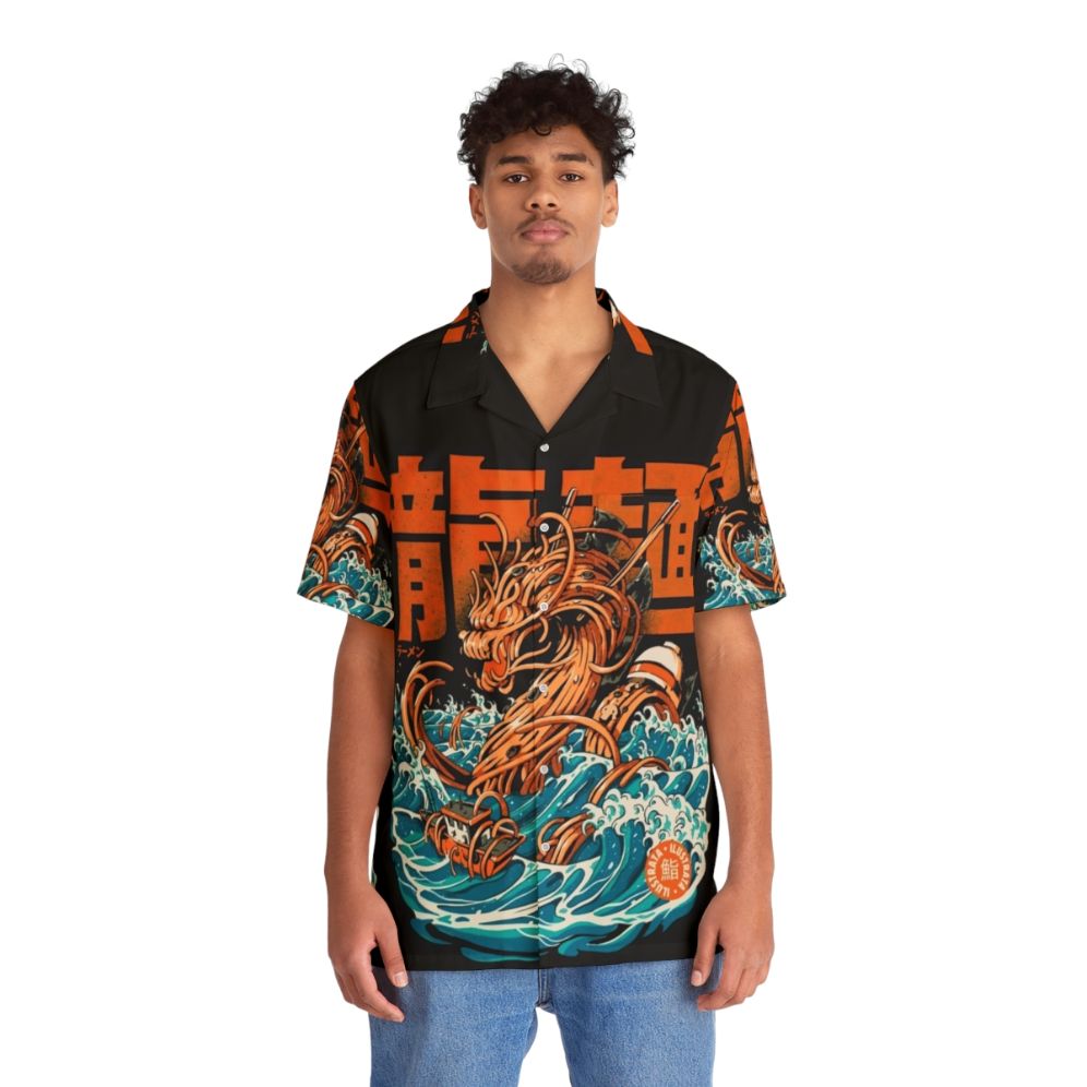 Black Great Ramen Dragon Off Kanagawa Hawaiian Shirt - Anime Inspired Retro Design - People Front